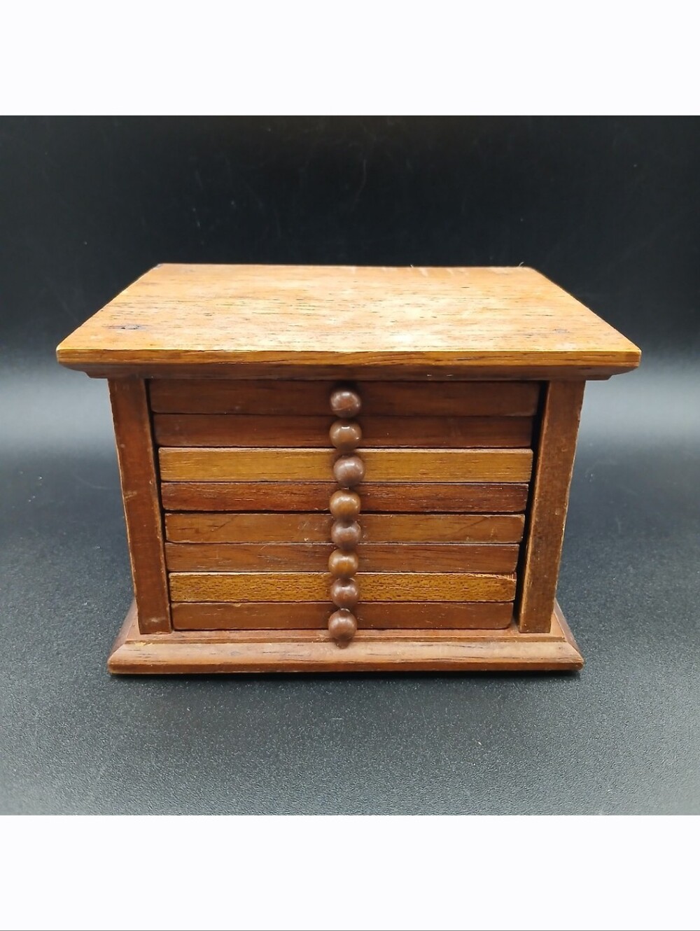 Vintage 8 Piece Wooden Wood Cork Coaster Set Drawer MCM Mid Century Modern